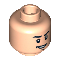 Lego Minifig Head Oliver Wood / Mutt Williams, Brown Eyebrows, Open Lopsided Grin, Chin Dimple, White Pupils Print [Blocked Open Stud] / Light Nougat