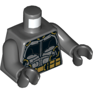 Lego Torso Armor with Silver Plates, Bat, and Gold Utility Belt Print (Batman), Dark Bluish Gray Arms, Black Hands / Dark Bluish Gray