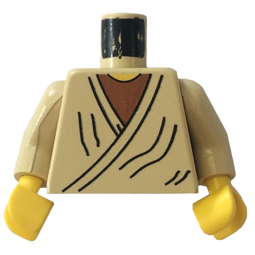 Lego Torso Robe with Brown Undershirt and Yellow Neck Print (Old Obi-Wan), Tan Arms, Yellow Hands / Tan