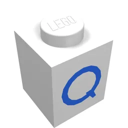 Brick 1 x 1 with Blue Q Print / White