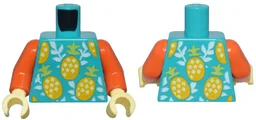 Torso Top with Bright Light Orange, Bright Light Yellow and Lime Pineapples and White Leaves Pattern / Reddish Orange Arms / Bright Light Yellow Hands