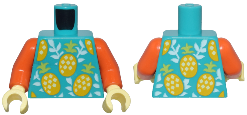Lego Torso Top with Bright Light Orange, Bright Light Yellow and Lime Pineapples and White Leaves Pattern / Reddish Orange Arms / Bright Light Yellow Hands