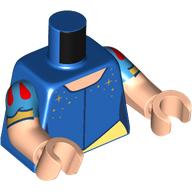 Lego Torso, Dual Molded Arms, Dress, Gold Stars, Yellowish Green Under Dress, Red Decorations on Arms, Gold Bracelets print, Dark Azure Sleeves Pattern, Light Nougat Arms and Hands / Blue