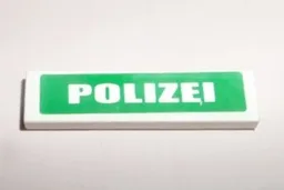 Tile 1 x 4 with White 'POLIZEI' on Green Background Pattern (Sticker) - Sets 7237 / 7245-1