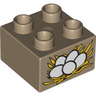 Lego Duplo Brick 2 x 2 with 5 Eggs on Straw Print / Dark Tan