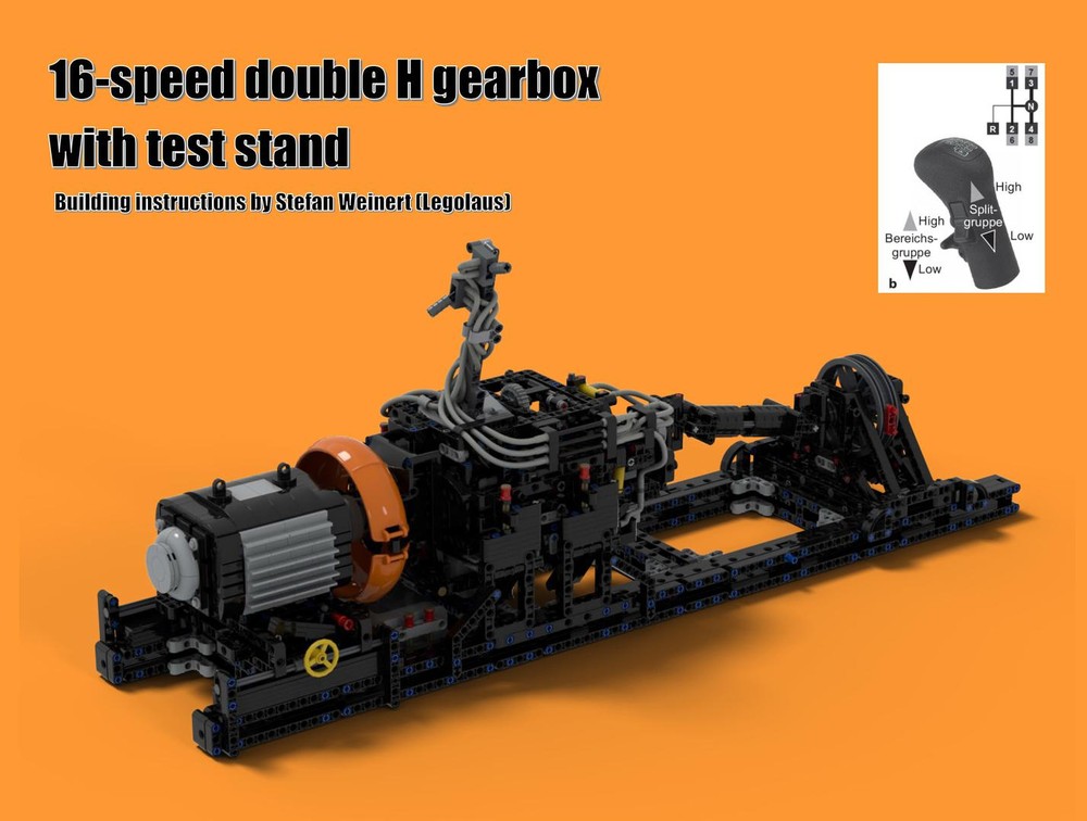 Lego Authentic realistic 16-speed double H heavy-duty truck gearbox with test stand Version 2