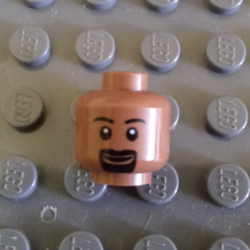 Lego Minifig Head Ambulance Driver, Eyebrows, White Pupils, Goatee and Grin Print [Blocked Open Stud] / Light Brown