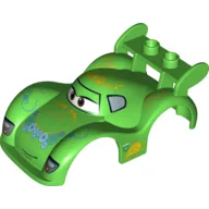 Duplo Car Body, 2 Studs on Spoiler, Wide Fenders, with Cars Carla Veloso Print / Bright Green