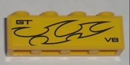 Brick 1 x 4 with 'GT V8' and Flames Pattern Model Left Side (Sticker) - Set 8196