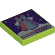 Tile 2 x 2 with Rainbow World Print / Lime