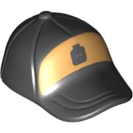 Lego Hat / Cap Short Curved Bill with Seams on Peak and Button on Top with Black Minifig Head on Gold Background Print