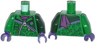 Lego Torso Batman Zipper Jacket with Question Marks and Dark Purple Scarf Pattern / Dark Green Arm Left / Green Arm Right / Dark Purple Hands