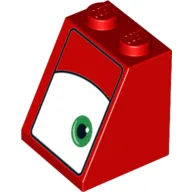 Brick Sloped 65° 2 x 2 x 2 with Eye, Green, Right Print / Red