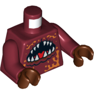 Lego Torso with Open Mouth with Teeth and Tongue Print (Crab), Dark Red Arms, Reddish Brown Hands / Dark Red