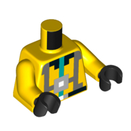 Lego Torso, Pixellated Dark Turquoise, Light Bluish Grey, Black, and Dark Bluish Grey Harness print, Yellow Arms, Black Hands / Yellow