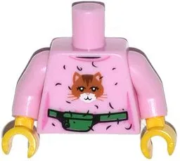 Torso Female Top with Cat Head, Hair and Green Money Belt Pattern / Bright Pink Arms / Yellow Hands