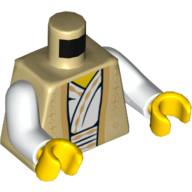Lego Torso Robe over White Under-robe Print, White Arms, Yellow Hands / Tan