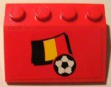 Lego Slope 33 3 x 4 with Flag of Belgium and Soccer Ball on Red Background Pattern (Sticker) - Set 3407