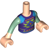 Lego Minidoll Torso Girl with Dark Purple Top with Lime, Orange, and Medium Azure Shapes Print, Sand Green Arms and Light Nougat Hands / Light Nougat