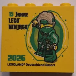 Brick 2 x 4 x 3 with "15 JAHRE LEGO NINJAGO - 2026 LEGOLAND Deutschland Resort" Print / Yellow