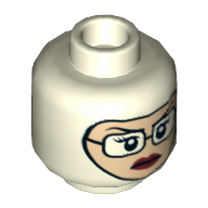 Lego Minifig Head Lighthouse Keeper (Verona Dempsey), Dual Sided, White Eyes and Teeth / Balaclava, Light Nougat Face with Glasses, Red Lips Print [Hollow Stud] / Glow in Dark White