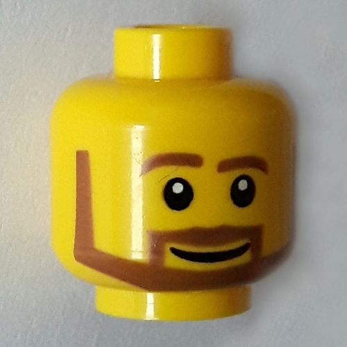 Lego Minifig Head, Beard Brown Angular with White Pupils and Grin Print [Blocked Open Stud] / Yellow