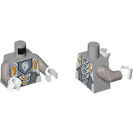 Lego Torso Armor with Orange and Gold Circuitry and Sand Blue Emblem with Gray Horse Head Print, Flat Silver Arms, White Hands / Light Bluish Gray