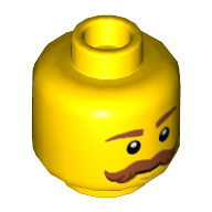 Lego Minifig Head, Brown Eyebrows, Large Mustache [Hollow Stud] / Yellow