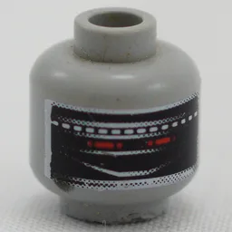 Minifig Head Android, Red Eyes Print [Blocked Open Stud] / Light Bluish Gray