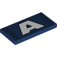 Tile 2 x 4 with White 'A' and Black Lines Pattern / Dark Blue