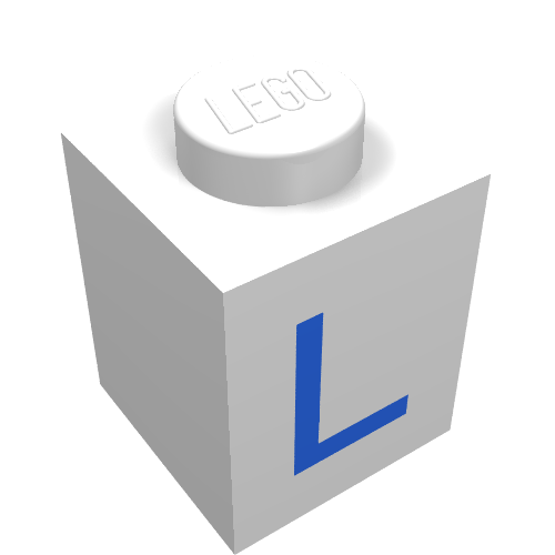 Lego Brick 1 x 1 with Blue L Print / White