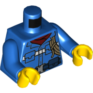 Lego Torso Shirt, Dark Blue Belt, Dark Tan Rope, Dark Red Shirt print, Blue Arms, Yellow Hands / Blue