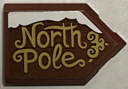 Tile, Modified 2 x 3 Pentagonal with Gold 'North Pole' and Snow Pattern (Sticker) - Set 40484