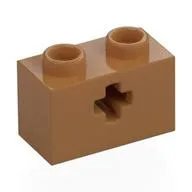 Technic Brick 1 x 2 with Axle Hole Type 1 [+ Opening] and Bottom Pin / Medium Nougat