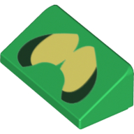 Lego Brick Sloped 30° 1 x 2 x 2/3 with Yellow/Dark Green Eyes print / Green