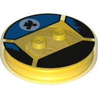 Function Brick Round 4 x 4 x 2/3 with 2 Studs and Bicycle Silhouette over Moon in Blue Sky Print / Trans-Yellow