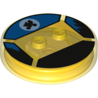 Lego Function Brick Round 4 x 4 x 2/3 with 2 Studs and Bicycle Silhouette over Moon in Blue Sky print / Trans-Yellow