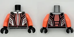 Torso Racing Suit Black Panels, Coral Lines and Hem, Silver Collar and Zipper Pattern / Coral Arms / Black Hands