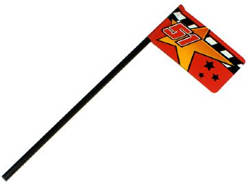 Lego Hose, Rigid 3mm D. 16L / 12.8cm with Checkered Red Flag, Stars and Number 51 Pattern (Sticker) - Set 8651