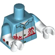 Torso, Dual Molded Arms, Hawaiian Shirt Palm Trees Print, Medium Azure Sleeves Pattern, White Arms and Hands / Medium Azure