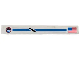 Tile 1 x 8 with United States of America (USA) Flag, Blue and Black Stripes and Red Flying Shuttle over Blue Planet Pattern Model Right Side (Sticker) - Sets 10213 / 10231