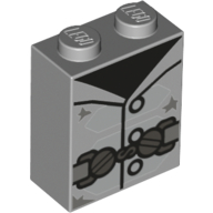 Lego Brick 1 x 2 x 2 with Inside Stud Holder with Vest print / Light Bluish Gray