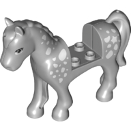 Lego Animal, Horse with 2 x 2 Cutout, Black Eyes, White Spots Print / Light Bluish Gray