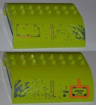 Lego Slope, Curved 8 x 8 x 2 Double with Bolted Panel, 'TMA' and 'DANGER' Pattern (Stickers) - Set 8960