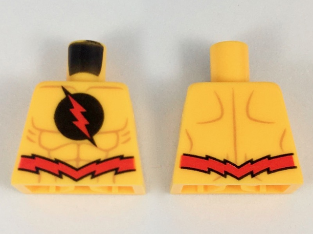 Lego Torso Red Lightning Bolt in Black Circle, Jagged Red Belt Pattern