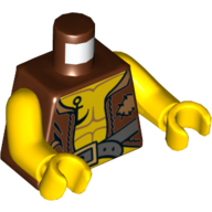 Lego Torso Vest Tattered and Anchor Tattoo, Muscles Print, Yellow Arms and Hands / Reddish Brown