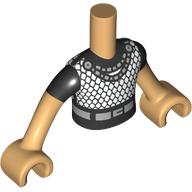 Lego Minidoll Torso Boy with Black Shirt, Silver Chainmail, Belt print, Warm Tan Arms and Hands / Warm Tan