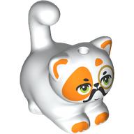 Lego Animal, Cat, Chubby with Olive Green Eyes, Orange Fur, Black Mustache print / White