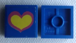 Tile 2 x 2 without Groove with Pink and Yellow Heart on Blue Background Pattern (Sticker) - Set 275-1