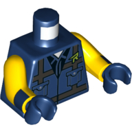 Lego Torso Vest, Pockets, Straps, Yellow 'R' Print (Rex Dangervest), Yellow Arms with Dark Blue Cuffs Print, Dark Blue Hands / Dark Blue